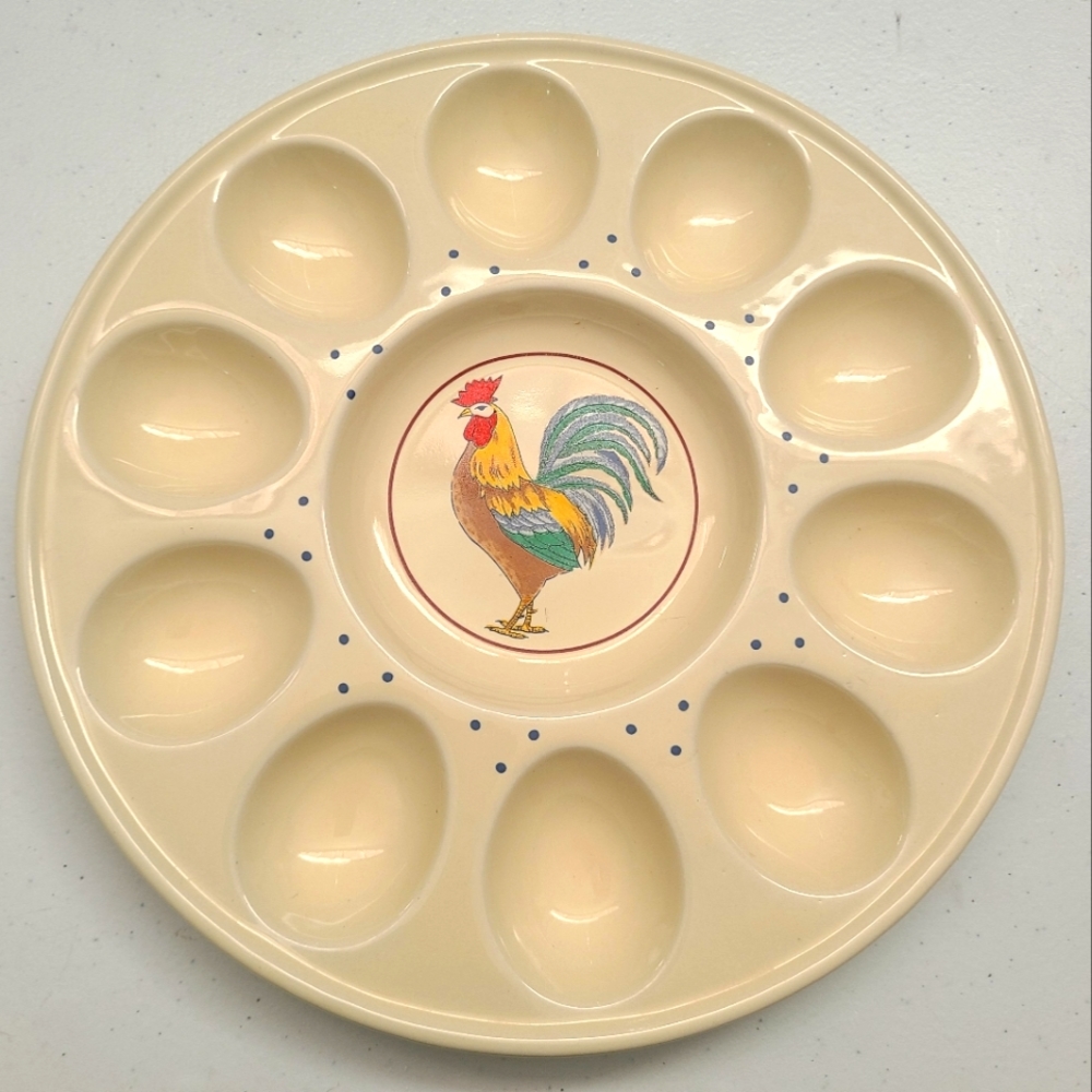 Vintage Lefton China Rooster Deviled Egg Platter